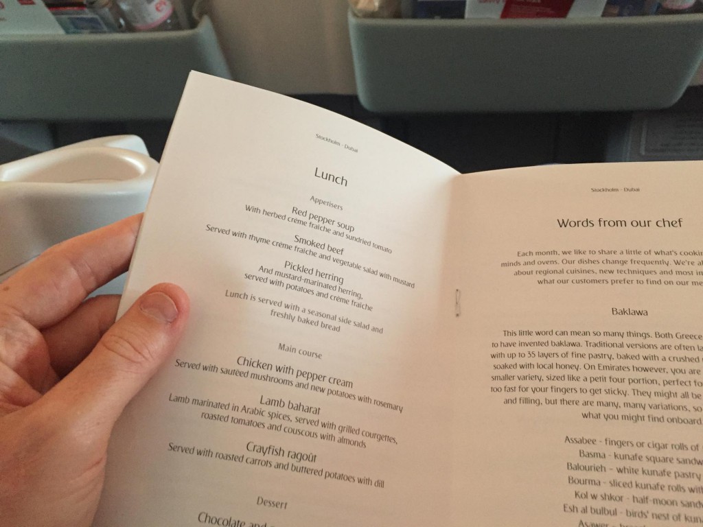 Business class med Emirates meny