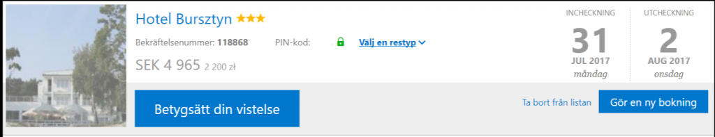 felaktig beskrivning av hotellet på booking.com 