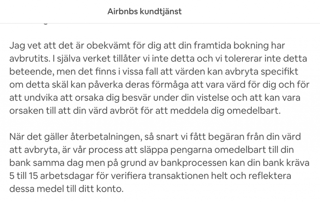 Avbokad AirBnb-lägenhet