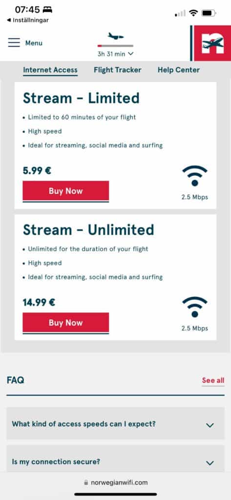 Wi-fi på Norwegian Air 